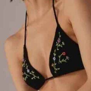 New Anthropologie Favorite Daughter The Lana Bra Black Embroidered Cashmere